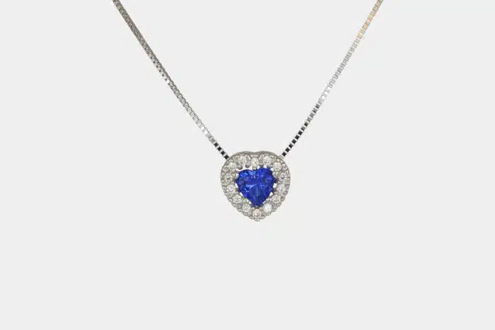 Collana cuore oro bianco zircone blu - Gioielleria Casavola di Noci - idee regalo per compleanno 18 anni fidanzata