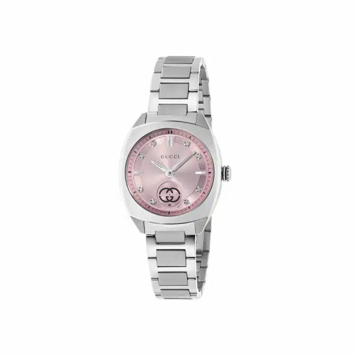 Gucci Interlocking YA142511 - Gioielleria Casavola di Noci - orologio al quarzo con quadrante rosa e diamanti
