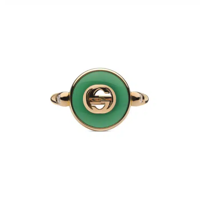 Gucci Interlocking YBC786547002 - Gioielleria Casavola di Noci - anello in oro rosa con agata verde e diamanti - immagine frontale