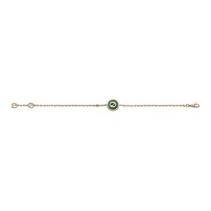 Gucci Interlocking YBA786556002 - Gioielleria Casavola di Noci - bracciale unisex in oro rosa con agata verde ed un diamante incastonato - immagine retro steso