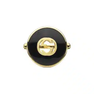 Gucci Interlocking YBC786604001 - Gioielleria Casavola di Noci - anello unisex in oro giallo con diamanti ed onice nero - immagine frontale
